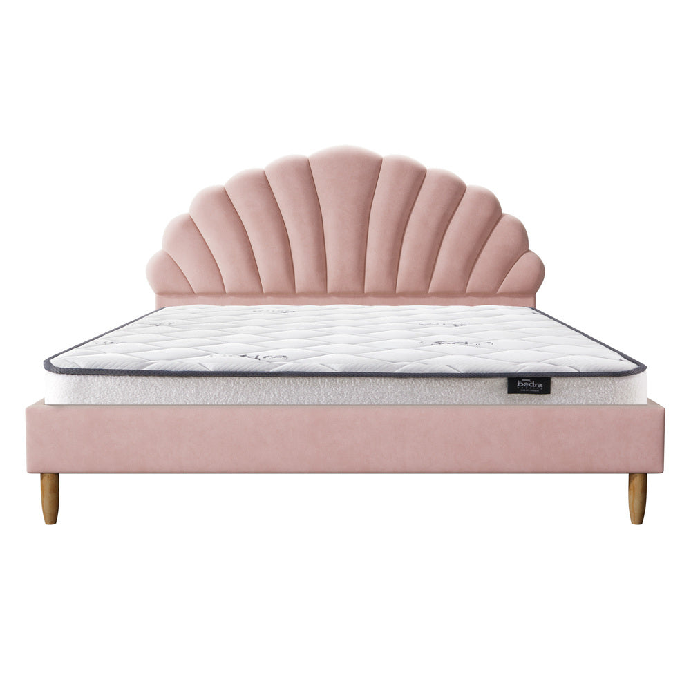 Pink/White Velvet Bed Frame with Mattress and Stylish Design Double Size