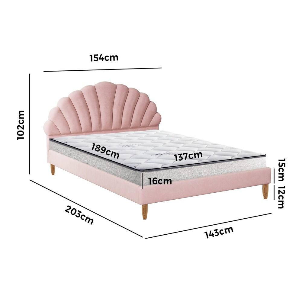 Pink/White Velvet Bed Frame with Mattress and Stylish Design Double Size