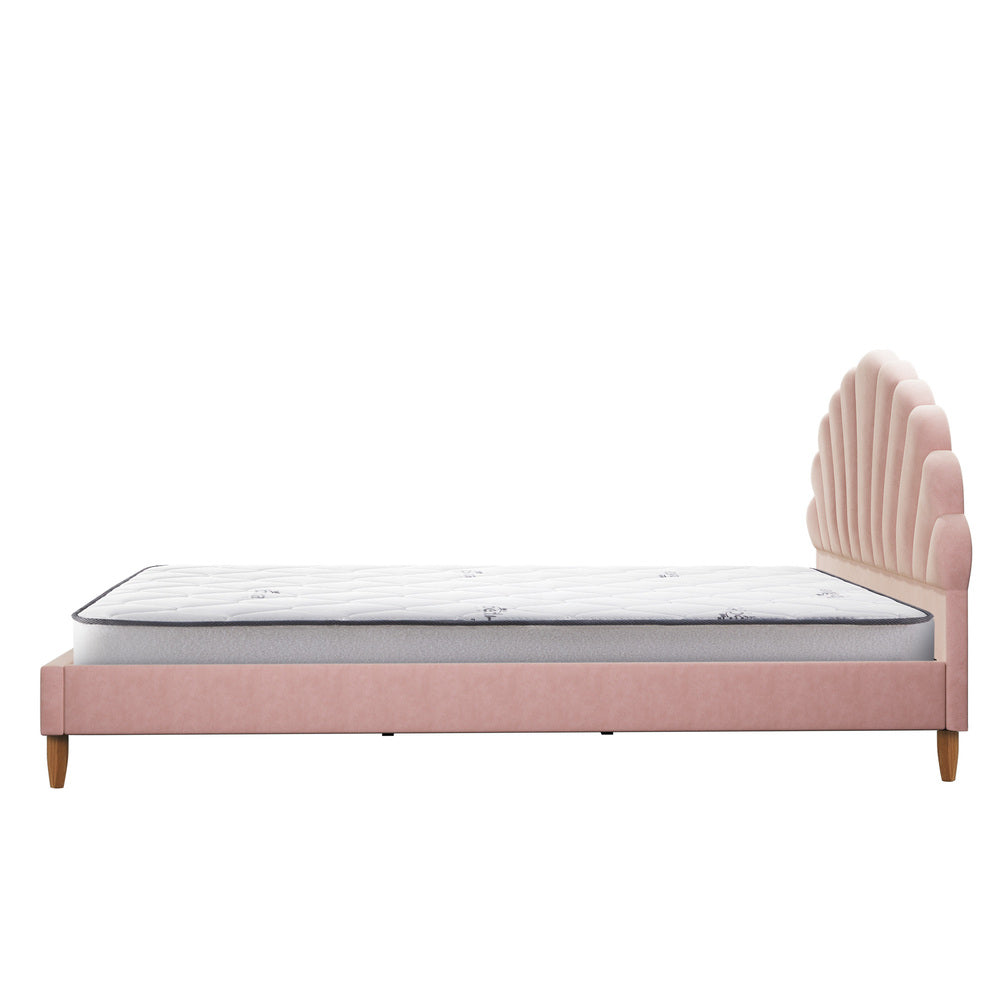 Pink/White Velvet Bed Frame with Mattress and Stylish Design Double Size