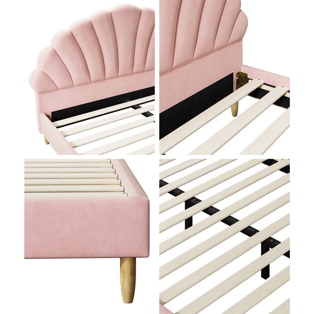 Pink/White Velvet Bed Frame with Mattress and Stylish Design Double Size