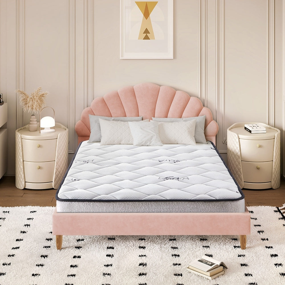 Pink/White Velvet Bed Frame with Mattress and Stylish Design Double Size