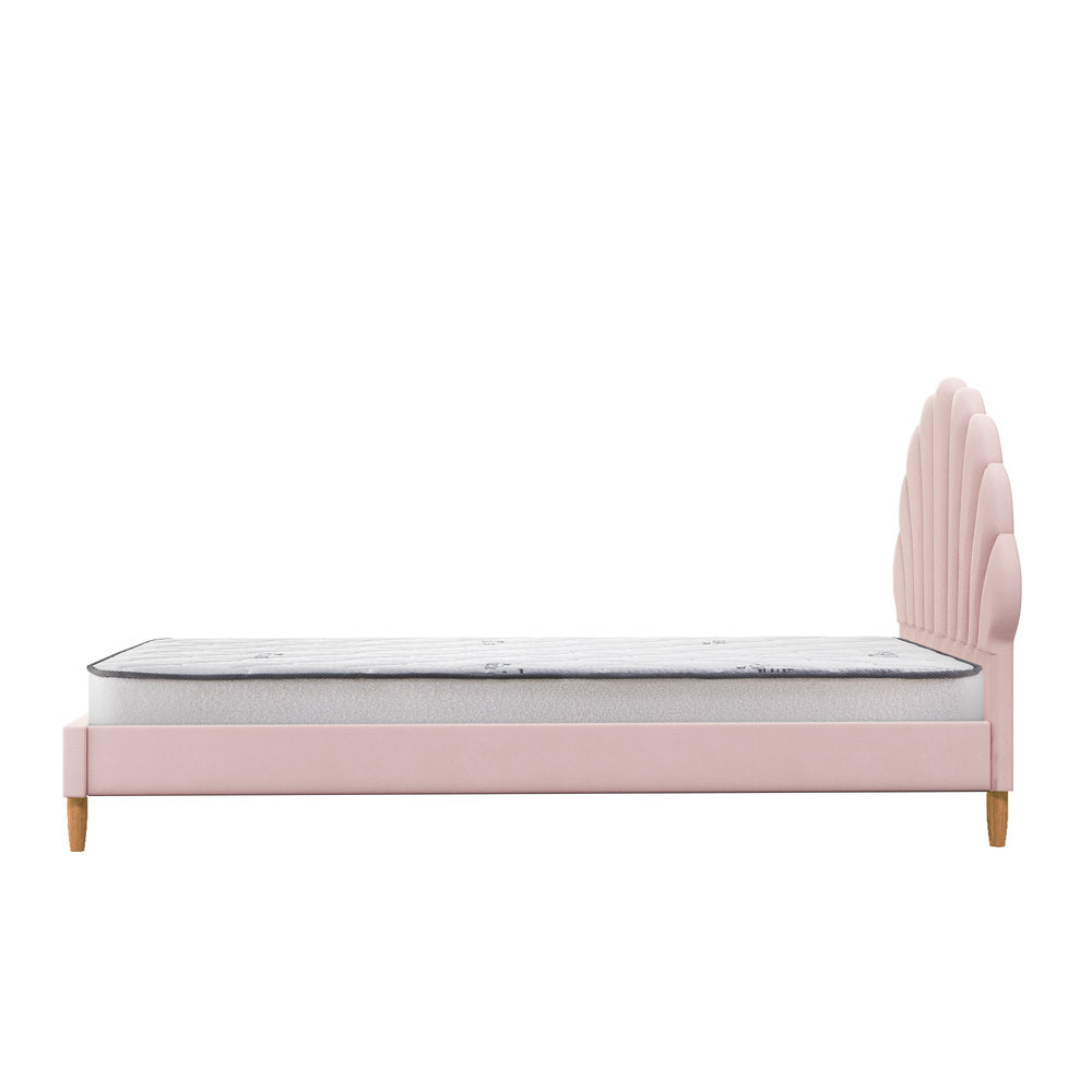 Pink Velvet Bed Frame with Mattress and Stylish Design Single Size