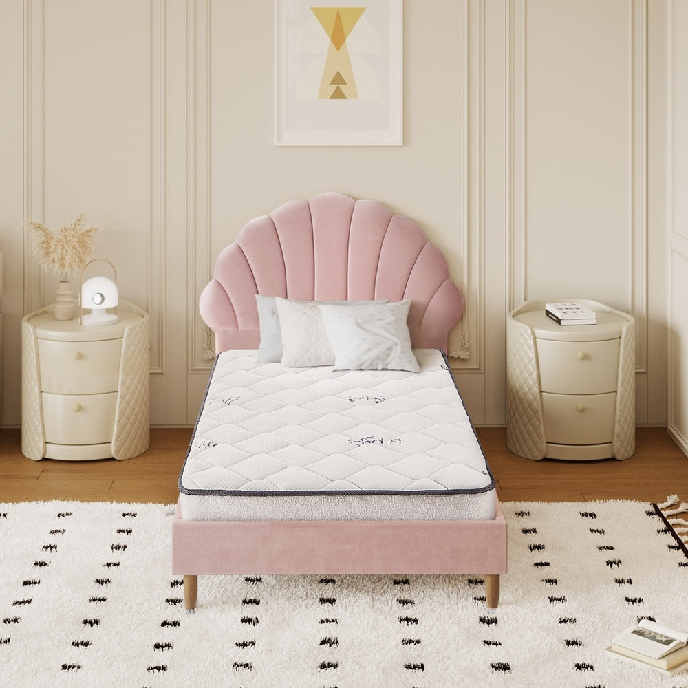 Pink Velvet Bed Frame with Mattress and Stylish Design Single Size