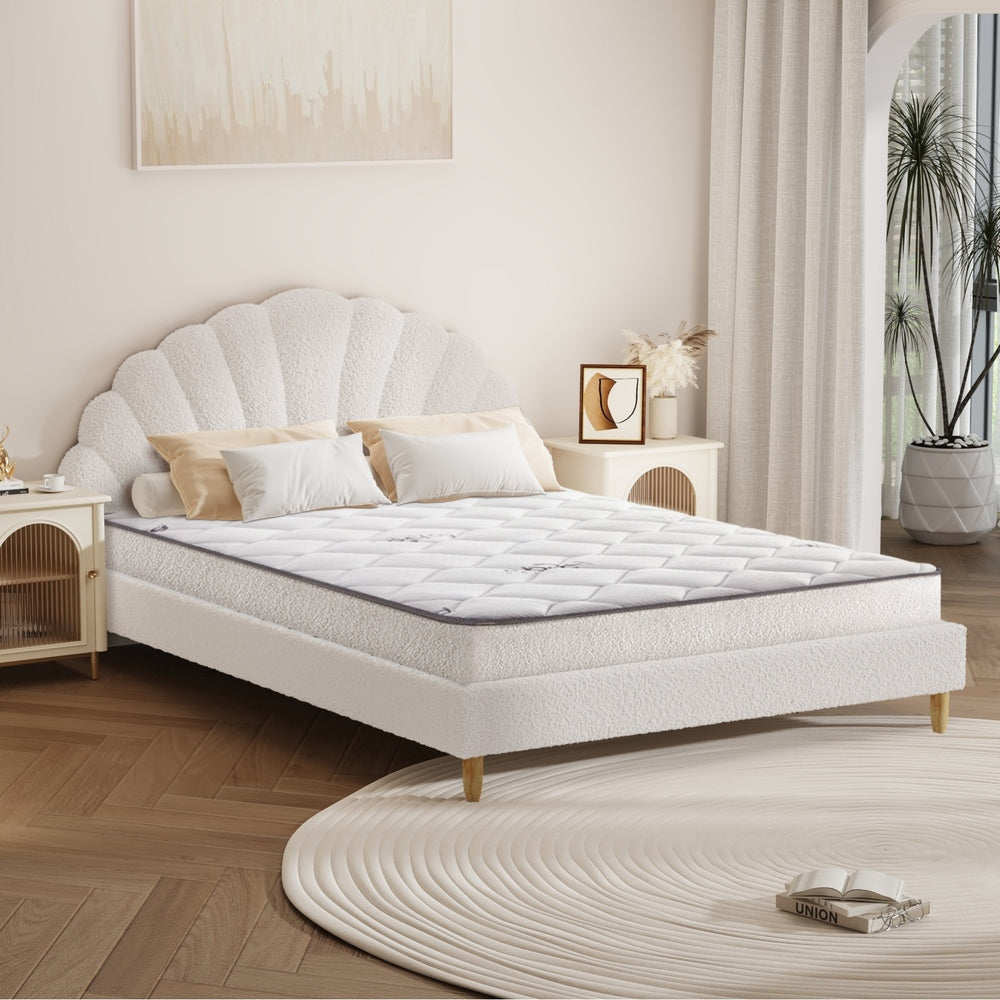 Pink/White Velvet Bed Frame with Mattress and Stylish Design Double Size