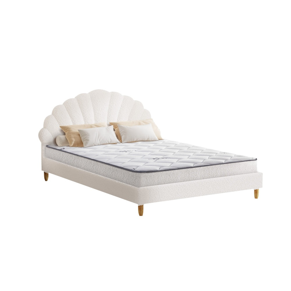 Pink/White Velvet Bed Frame with Mattress and Stylish Design Double Size