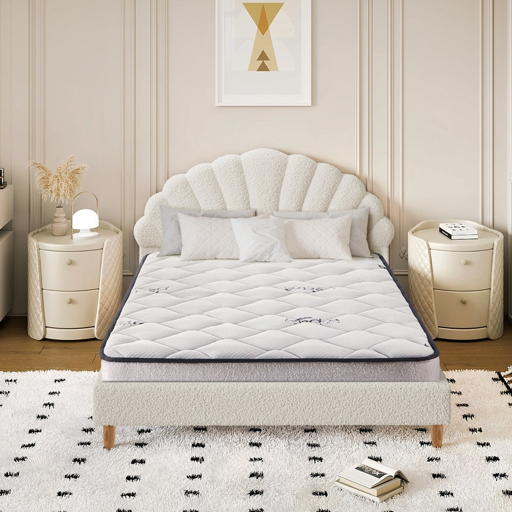 Pink/White Velvet Bed Frame with Mattress and Stylish Design Double Size