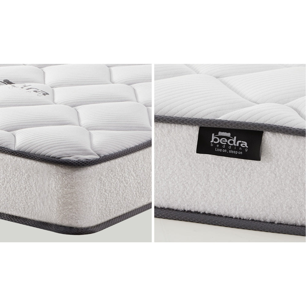 White Boucle Bed Frame with Mattress and Stylish Design Single Size