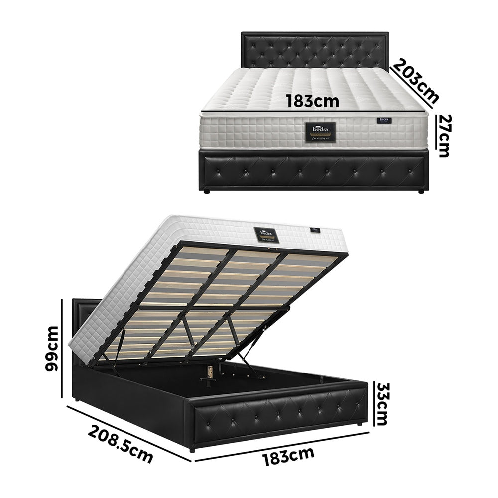 Bed Frame with Mattress Gas Lift Leather/Fabric