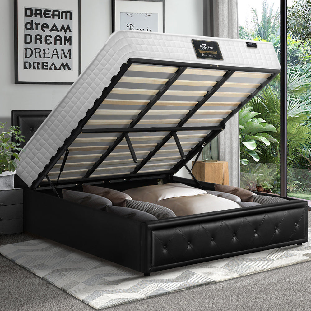 Bed Frame with Mattress Gas Lift Leather/Fabric