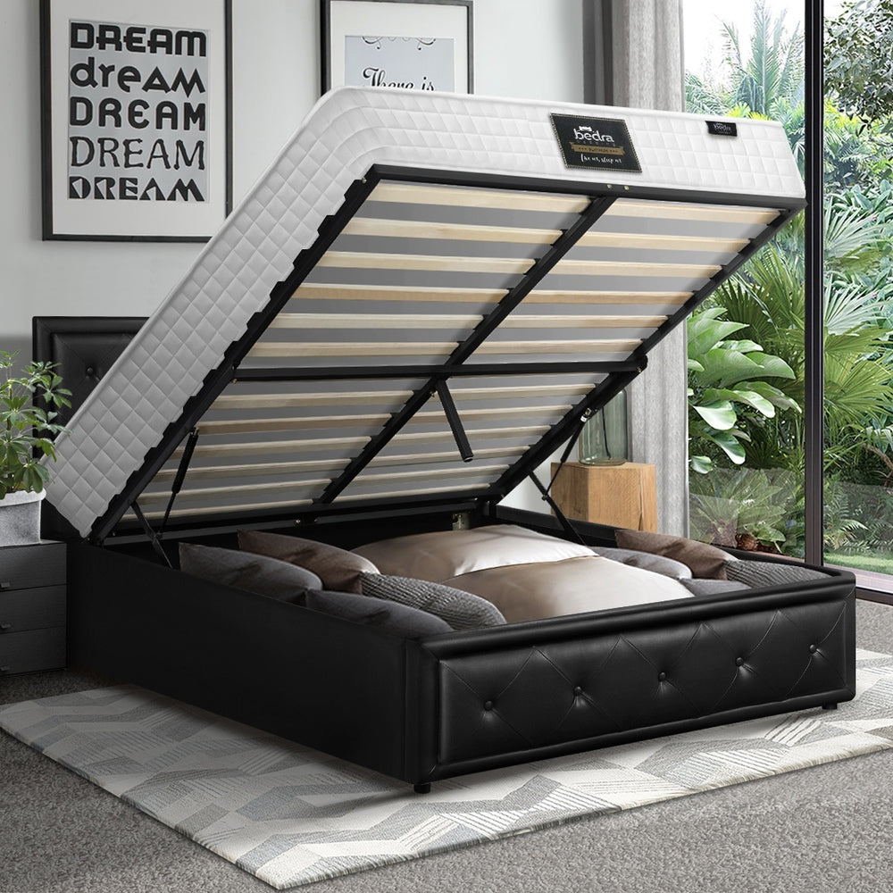Bed Frame with Mattress Gas Lift Leather/Fabric