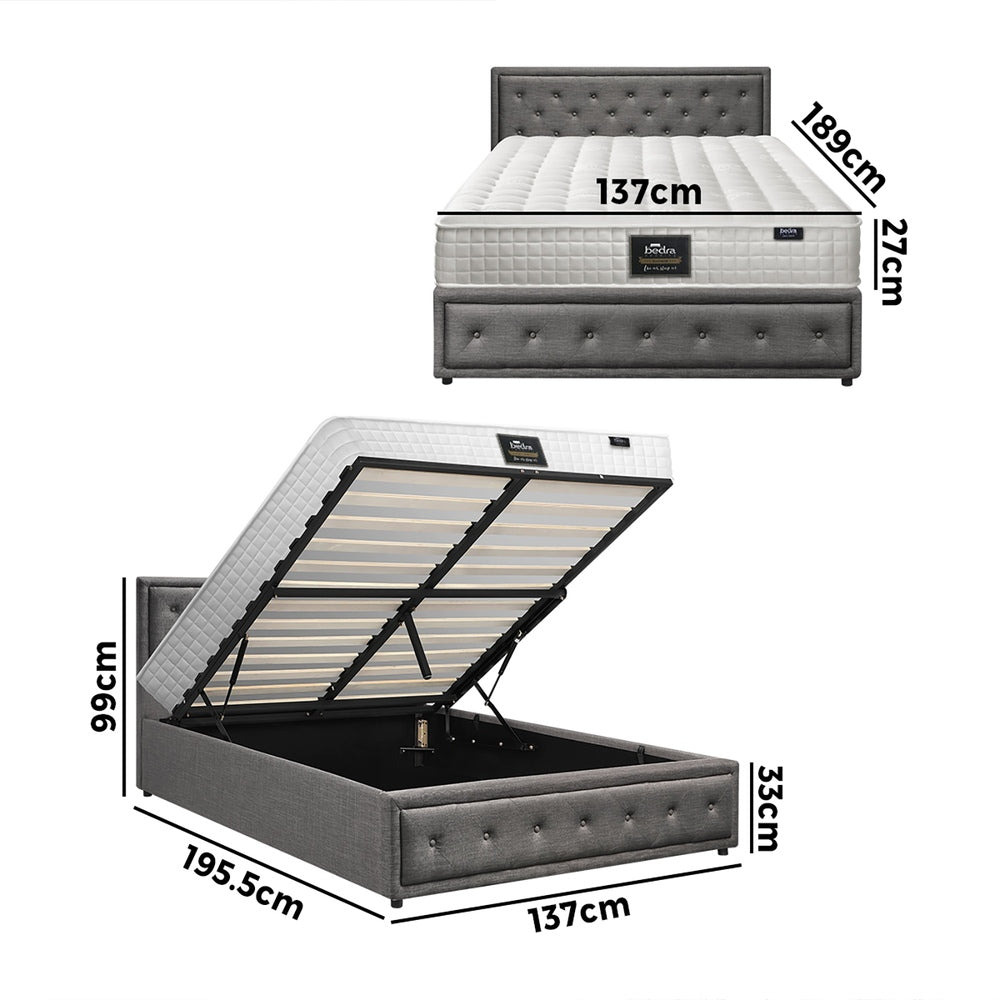 Bed Frame with Mattress Gas Lift Leather/Fabric