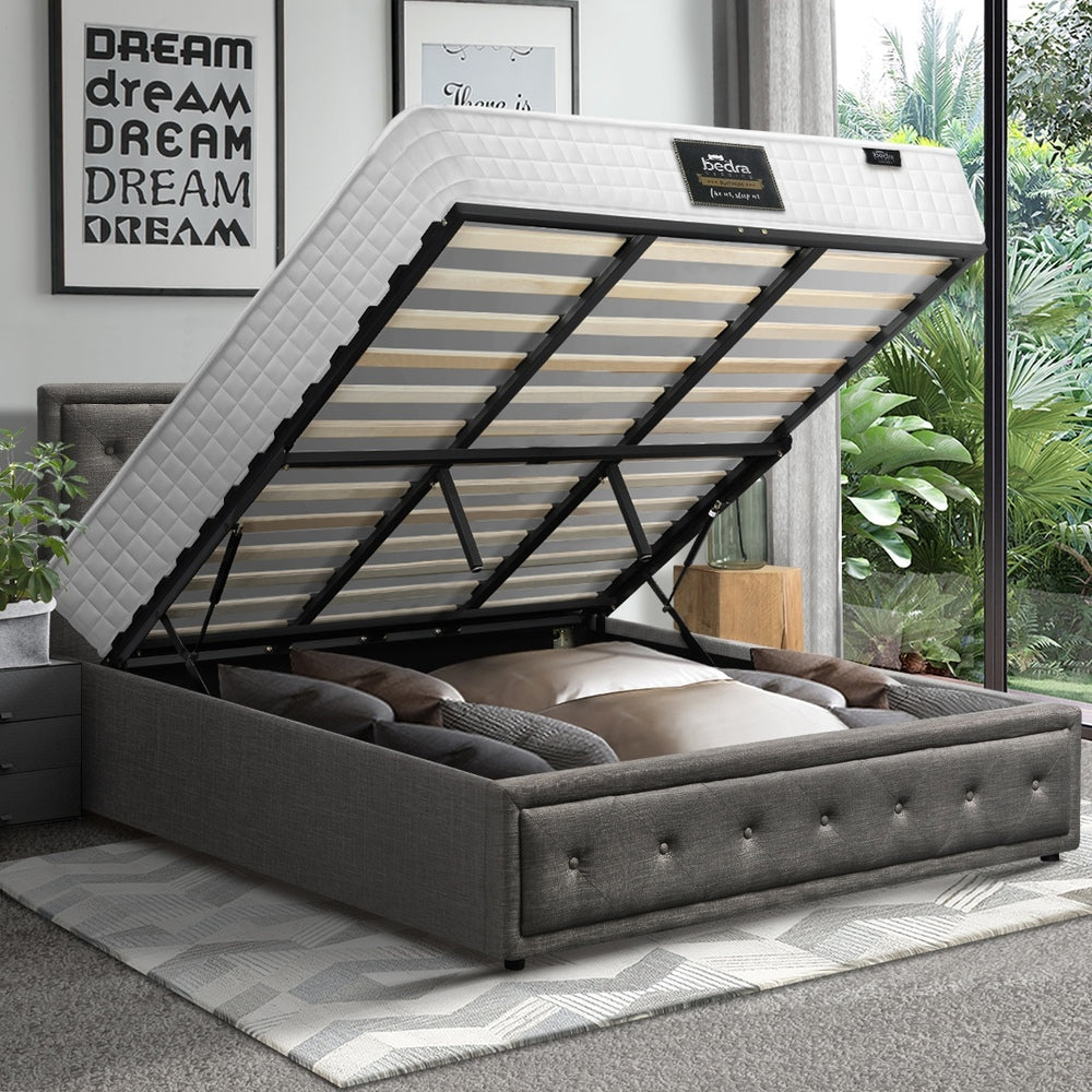 Bed Frame with Mattress Gas Lift Leather/Fabric