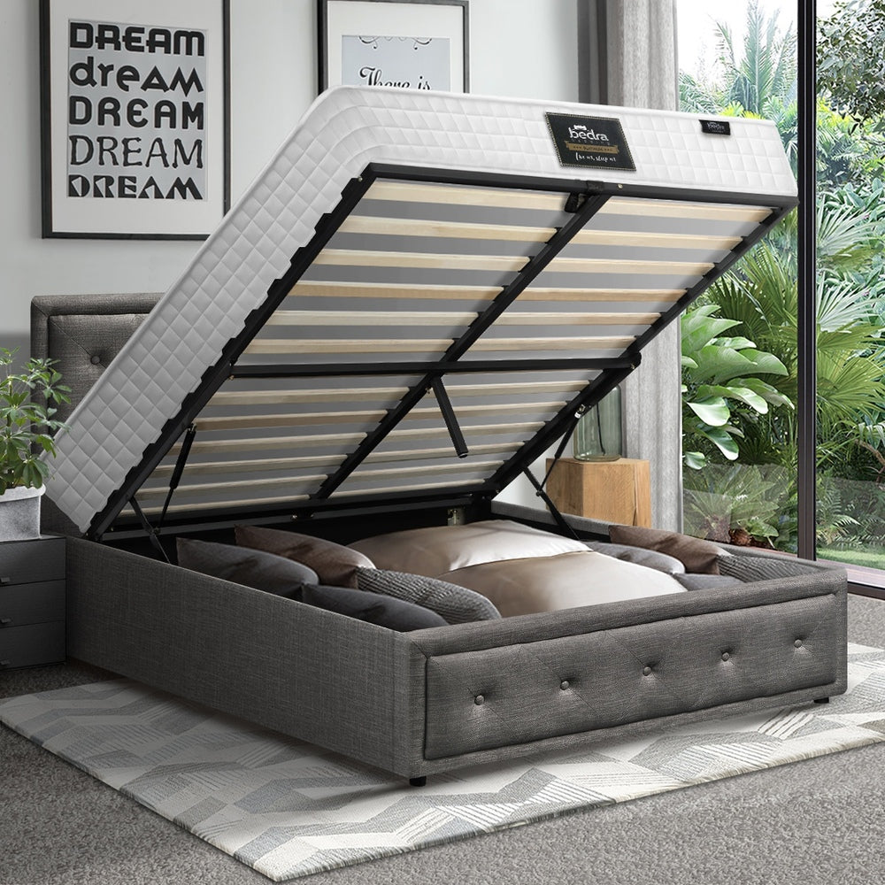 Bed Frame with Mattress Gas Lift Leather/Fabric