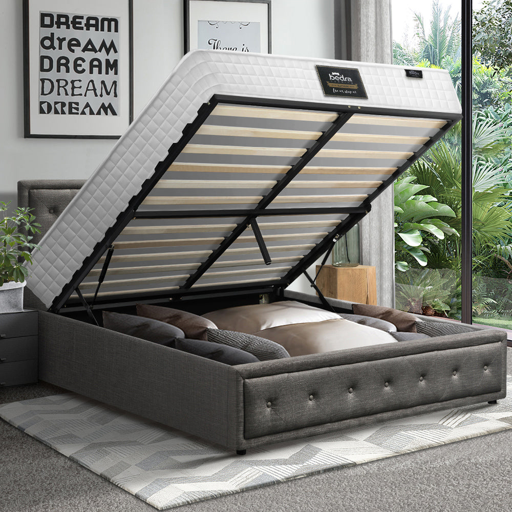 Bed Frame with Mattress Gas Lift Leather/Fabric