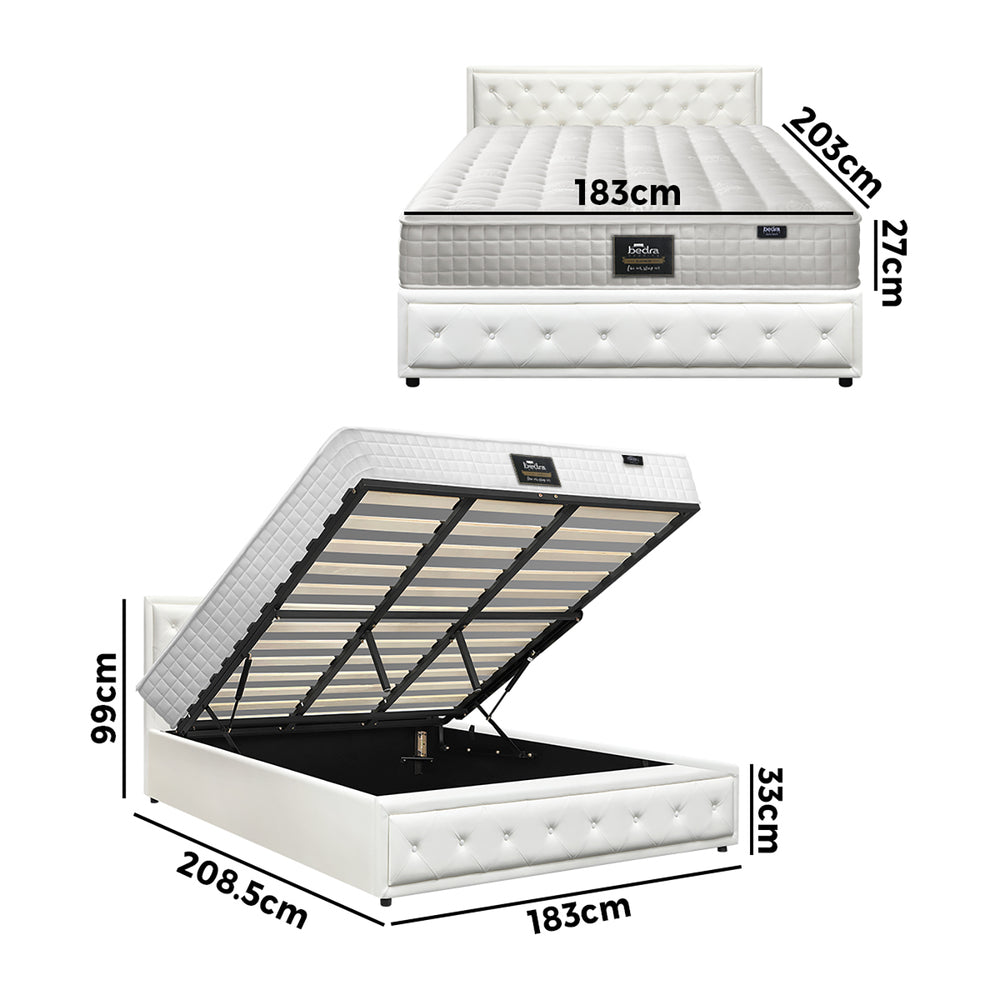 Bed Frame with Mattress Gas Lift Leather/Fabric