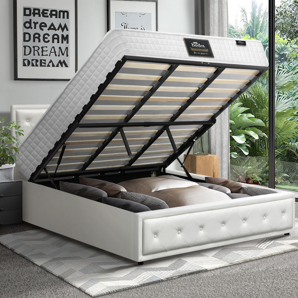 Bed Frame with Mattress Gas Lift Leather/Fabric
