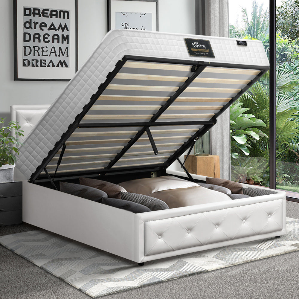 Bed Frame with Mattress Gas Lift Leather/Fabric