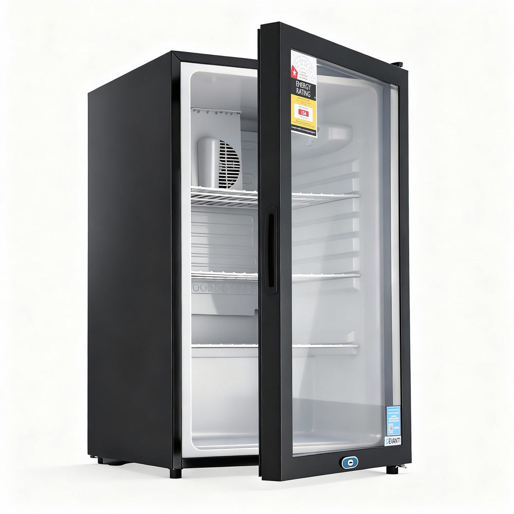 105L Bar Fridge Glass Door Mini Fridge Countertop Cooler Black King