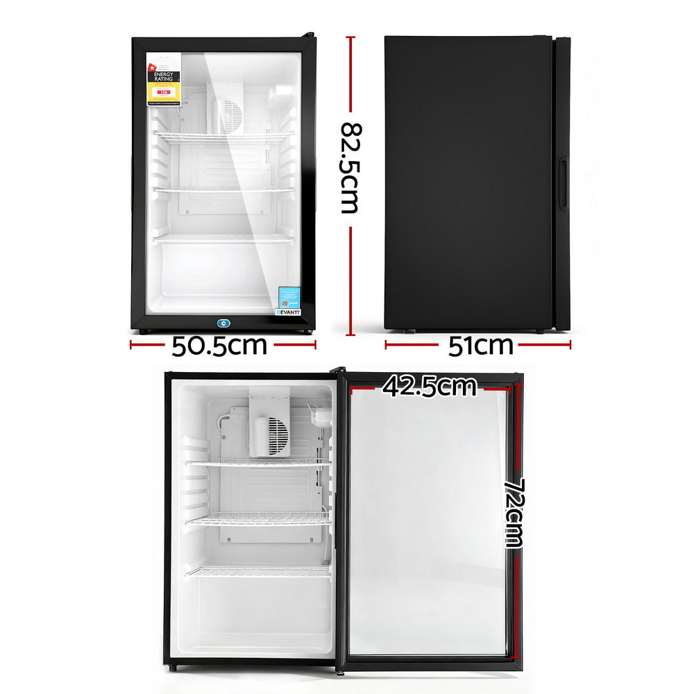 105L Bar Fridge Glass Door Mini Fridge Countertop Cooler Black King