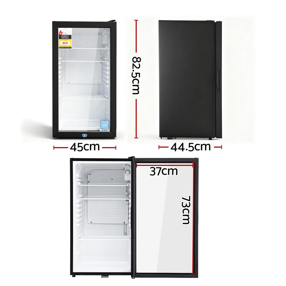 78L Bar Fridge Glass Door Mini Fridge Countertop Cooler Black King