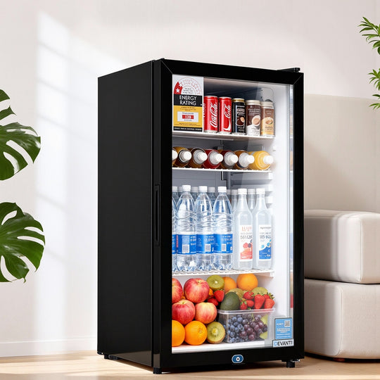 Glass finish - 78L Bar Fridge Glass Door Mini Fridge Countertop Cooler Black King