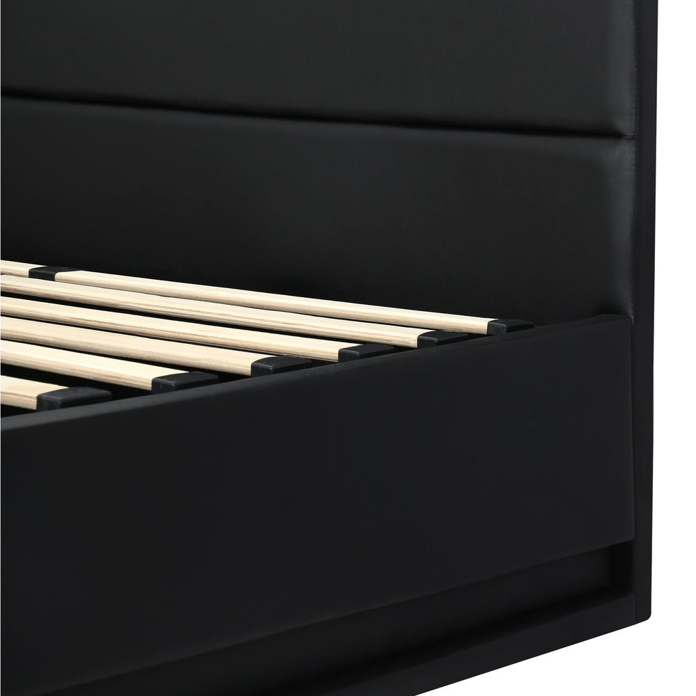 Black Bed Frame with LED Gas Lift and Mattress K/Q
