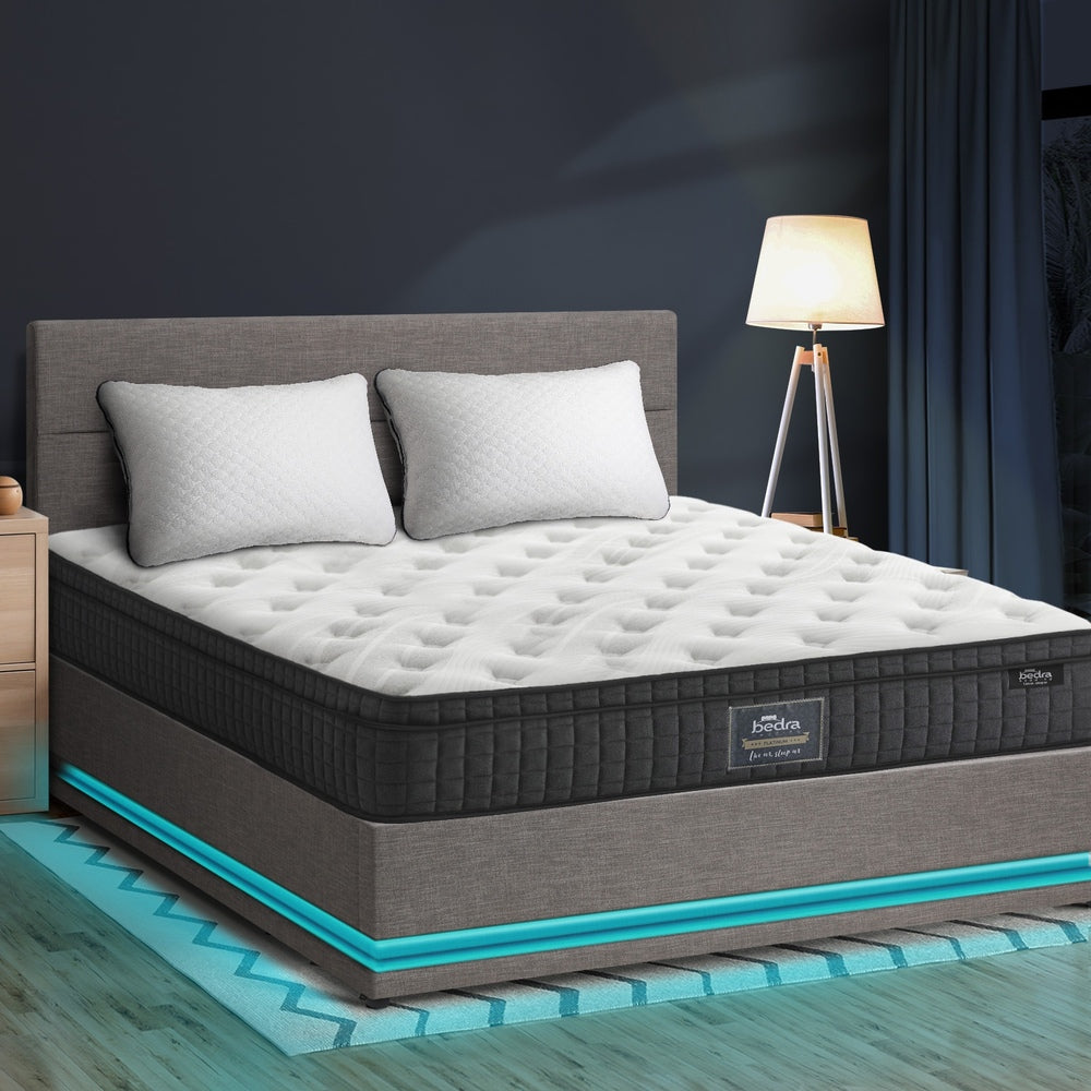 Bed Frame with Mattress King & Queen Size LED Gas Lift Black/Grey