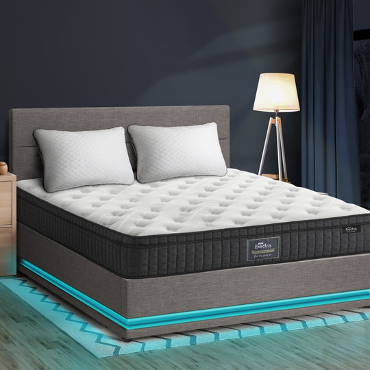 Bed Frame with Mattress King & Queen Size LED Gas Lift Black/Grey