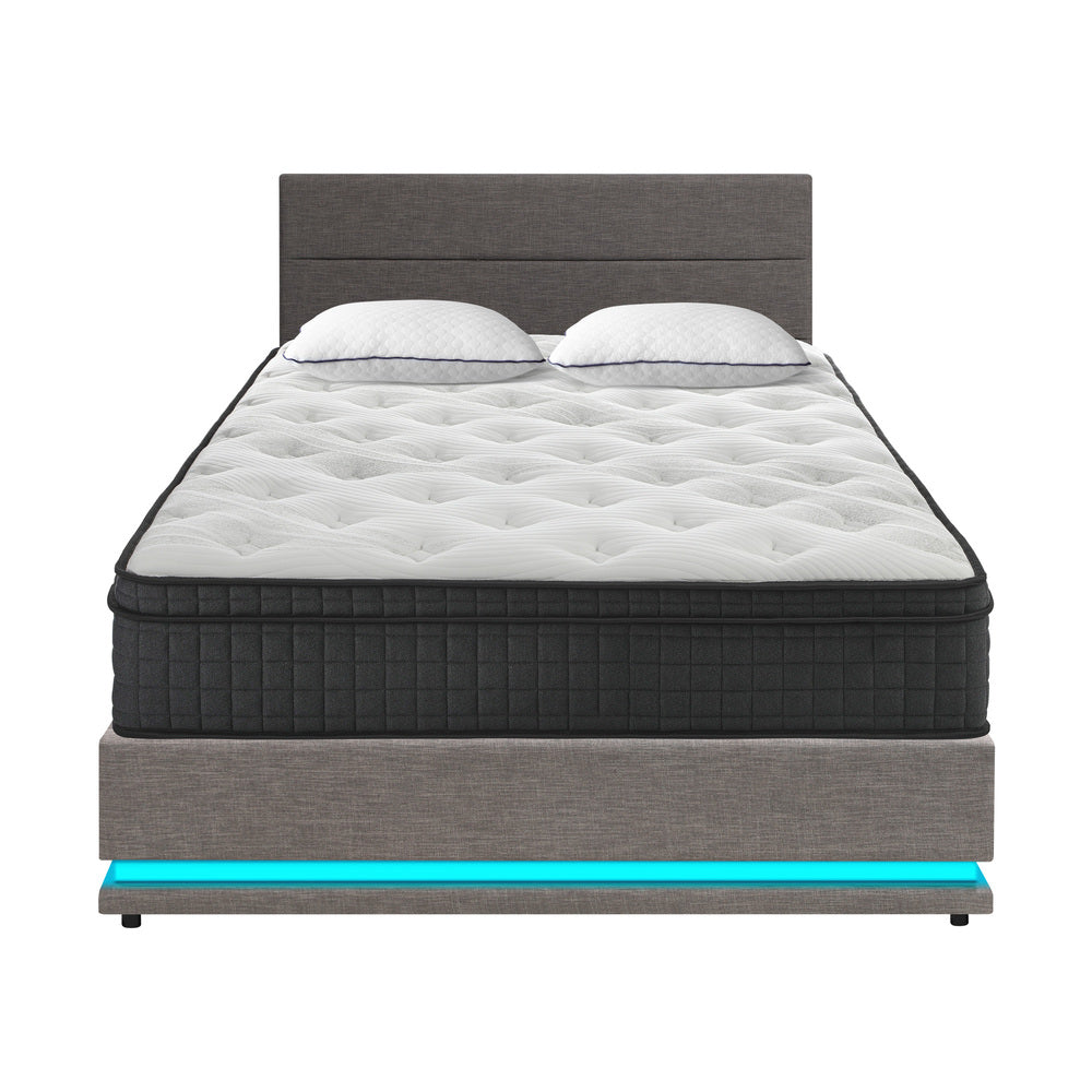 Bed Frame with Mattress King & Queen Size LED Gas Lift Black/Grey