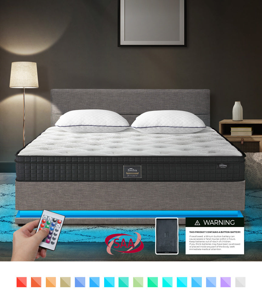 Bed Frame with Mattress King & Queen Size LED Gas Lift Black/Grey