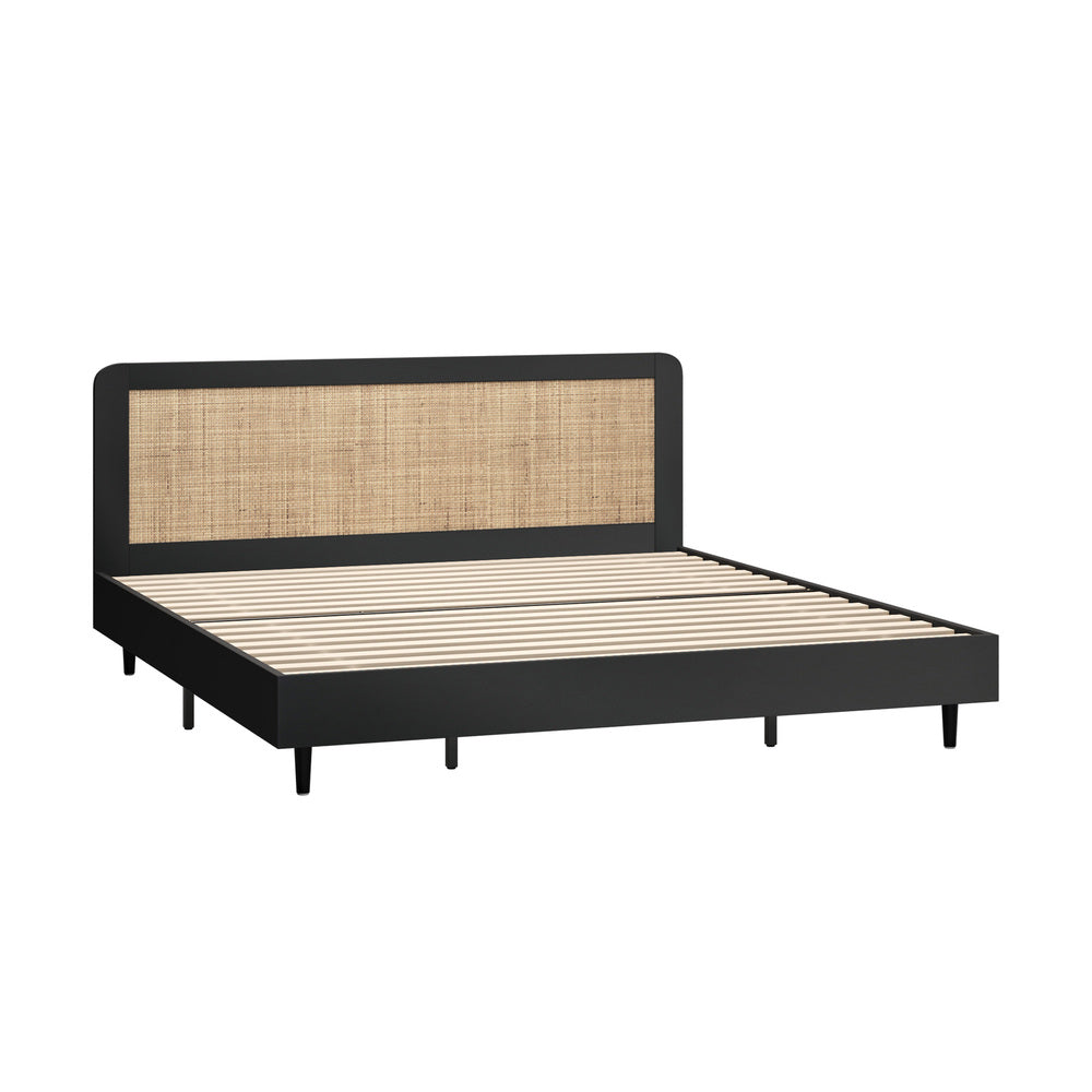 Wooden Bed Frame Rattan Headboard Q/D/K/KS/S