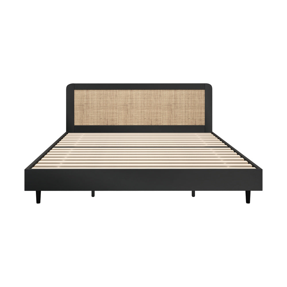 Wooden Bed Frame Rattan Headboard Q/D/K/KS/S