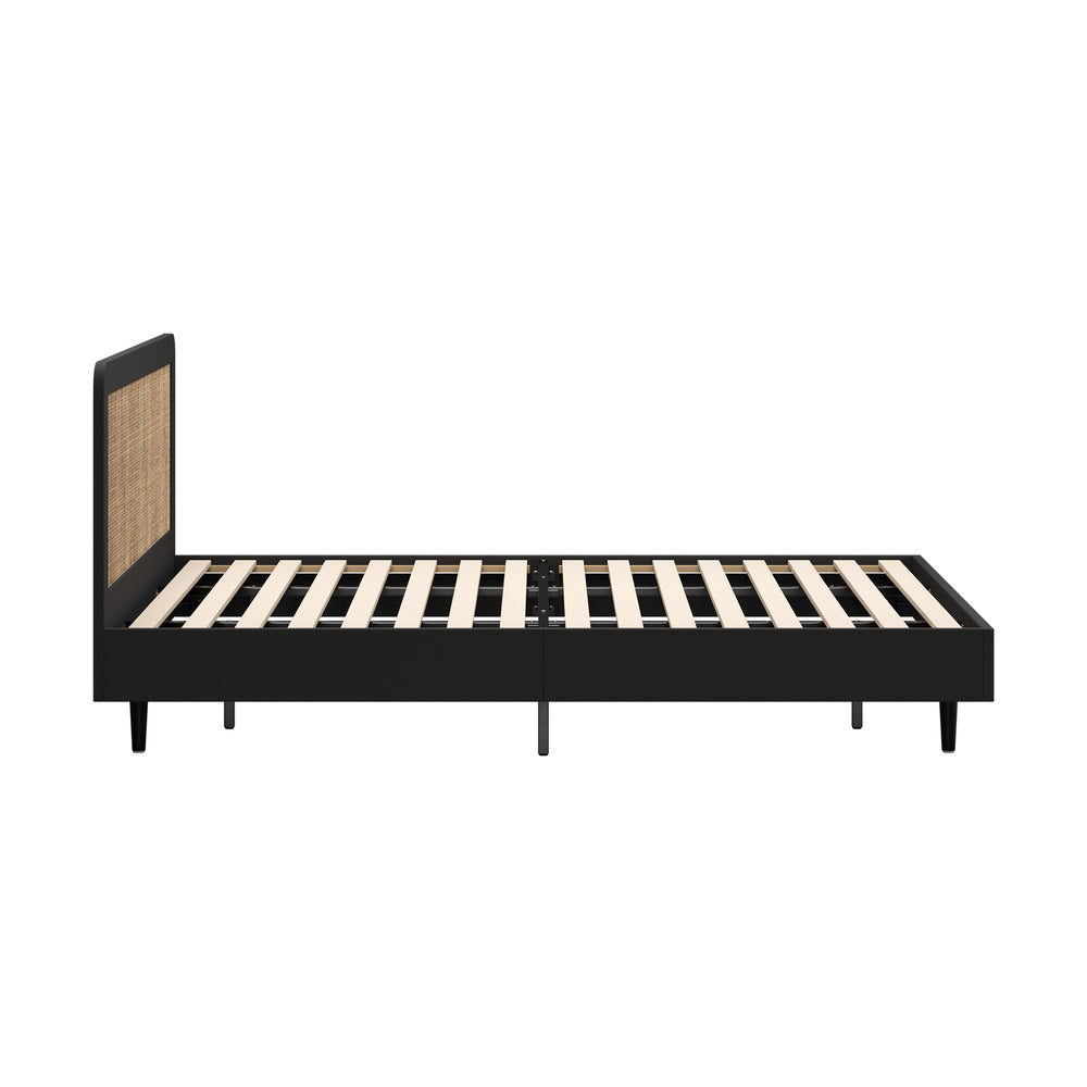 Wooden Bed Frame Rattan Headboard Q/D/K/KS/S