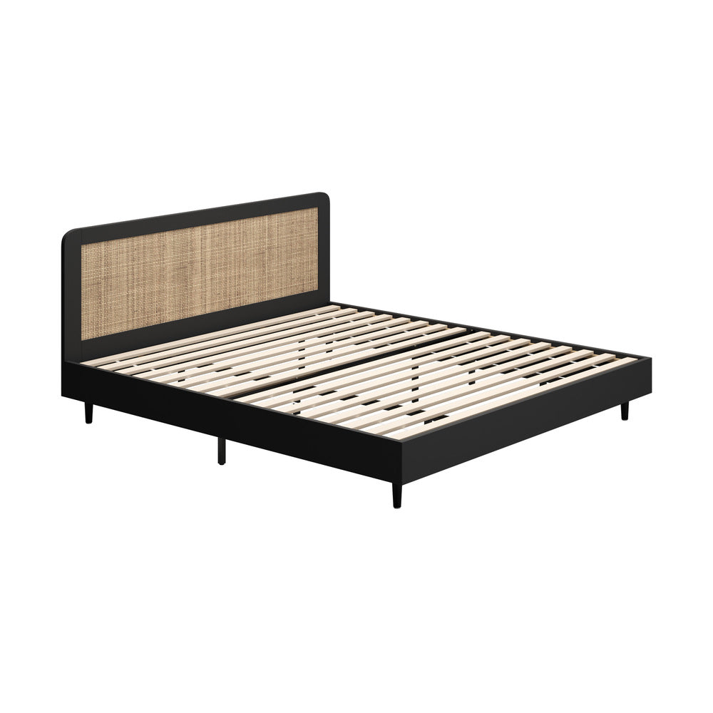 Wooden Bed Frame Rattan Headboard Q/D/K/KS/S