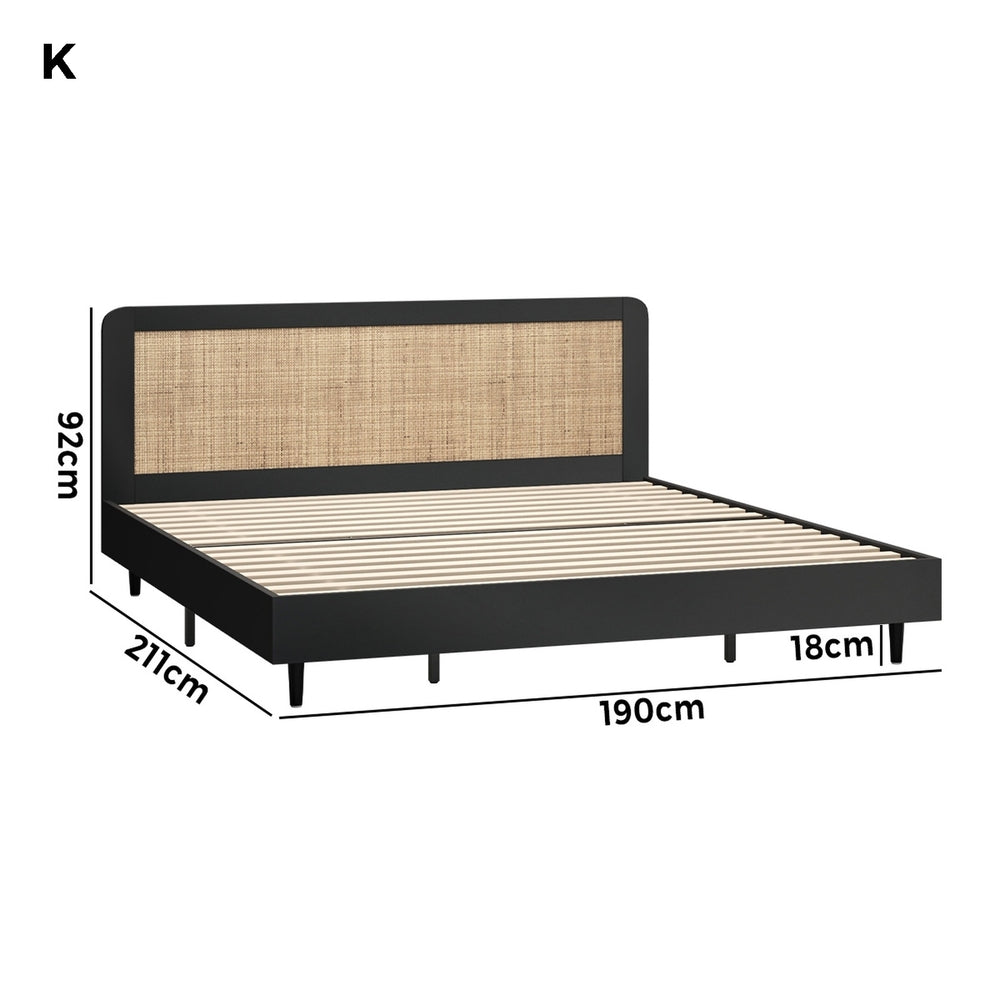 Wooden Bed Frame Rattan Headboard Q/D/K/KS/S