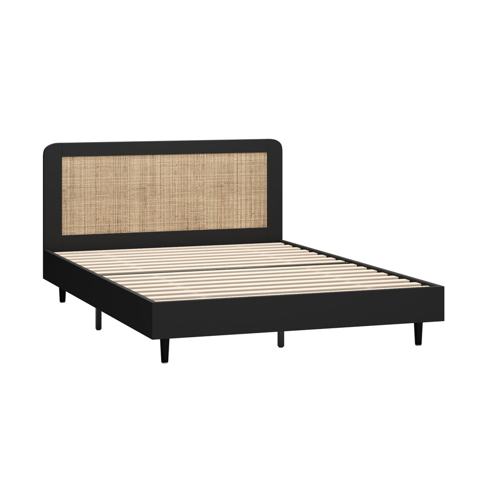 Wooden Bed Frame Rattan Headboard Q/D/K/KS/S
