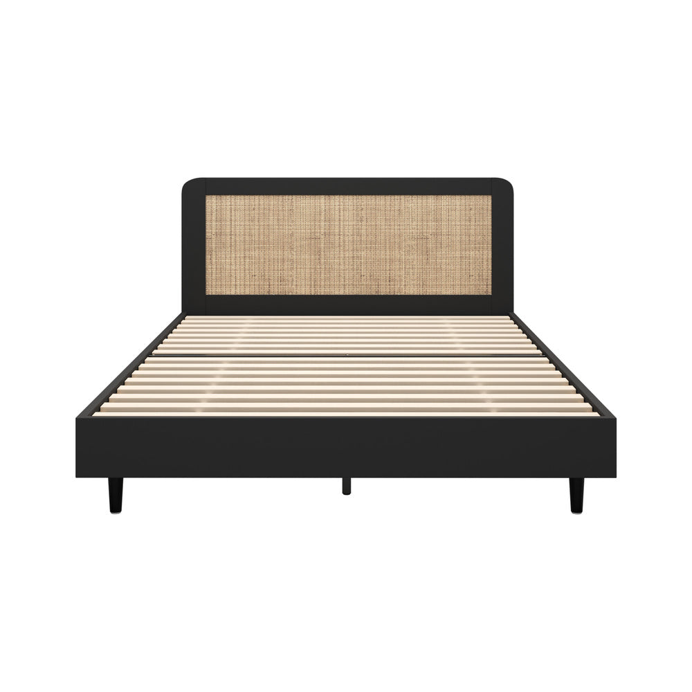 Wooden Bed Frame Rattan Headboard Q/D/K/KS/S