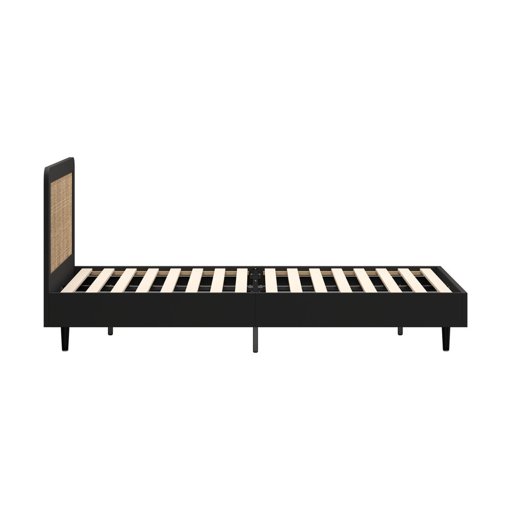 Wooden Bed Frame Rattan Headboard Q/D/K/KS/S