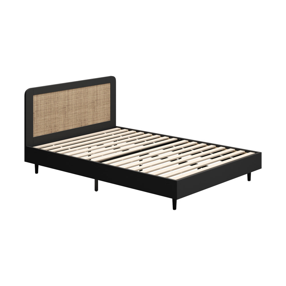 Wooden Bed Frame Rattan Headboard Q/D/K/KS/S