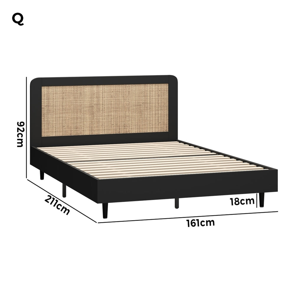 Wooden Bed Frame Rattan Headboard Q/D/K/KS/S