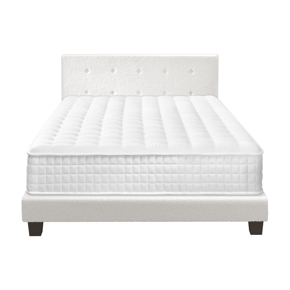 Wooden Bed Frame Platform Base with Spring Mattress White