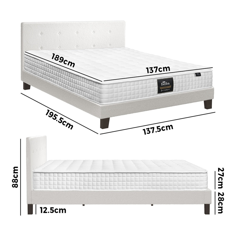 Wooden Bed Frame Platform Base with Spring Mattress White