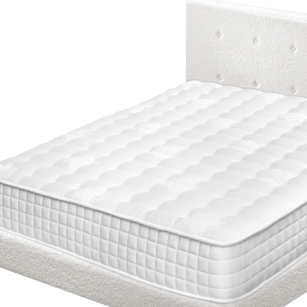 Wooden Bed Frame Platform Base with Spring Mattress White