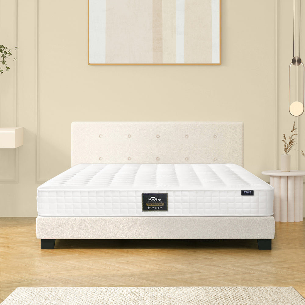 Wooden Bed Frame Platform Base with Spring Mattress White