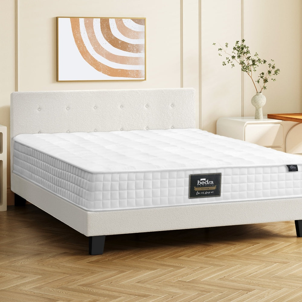 Wooden Bed Frame Platform Base with Spring Mattress White