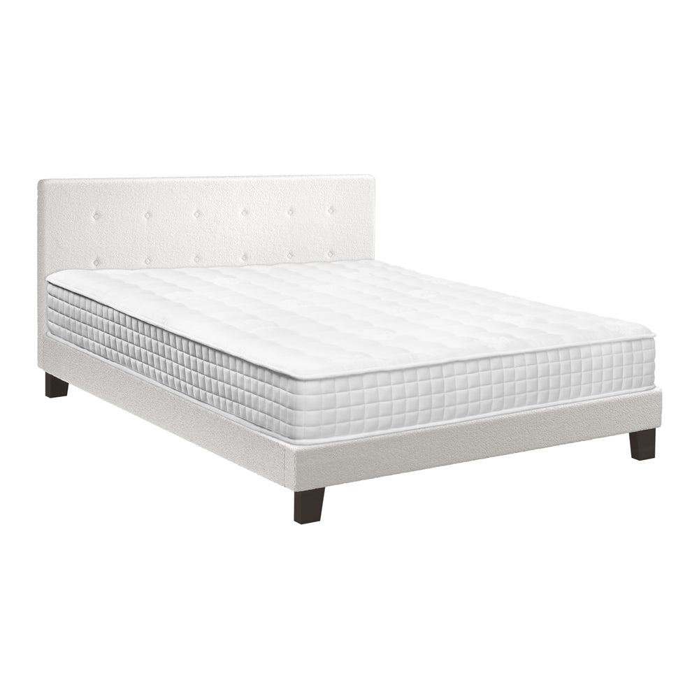 Wooden Bed Frame Platform Base with Spring Mattress White