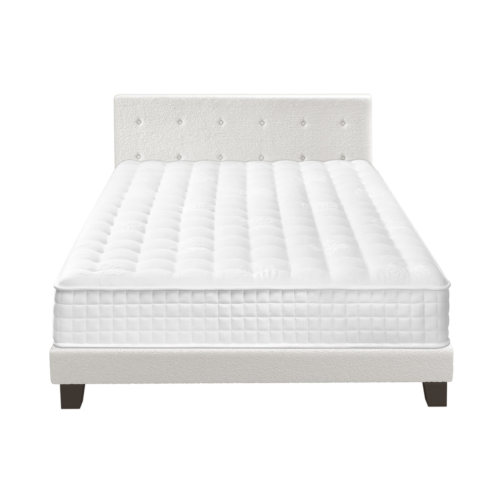 Wooden Bed Frame Platform Base with Spring Mattress White