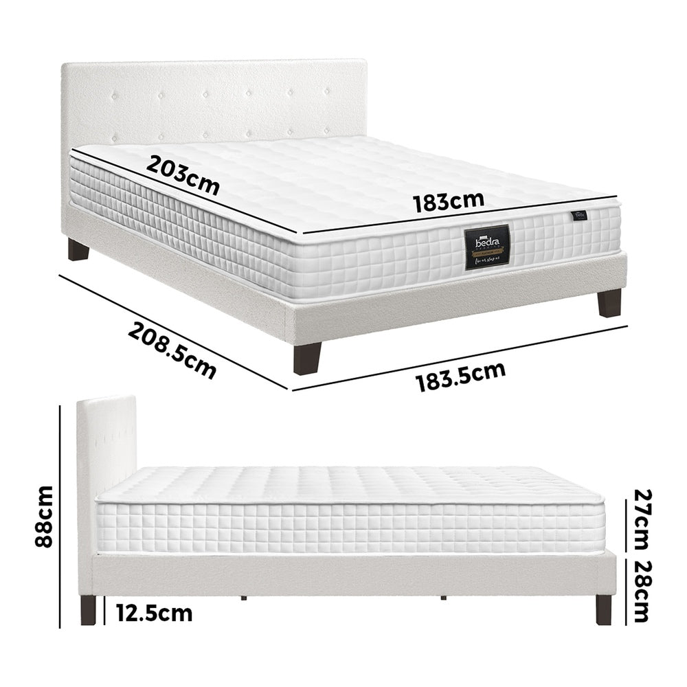 Wooden Bed Frame Platform Base with Spring Mattress White