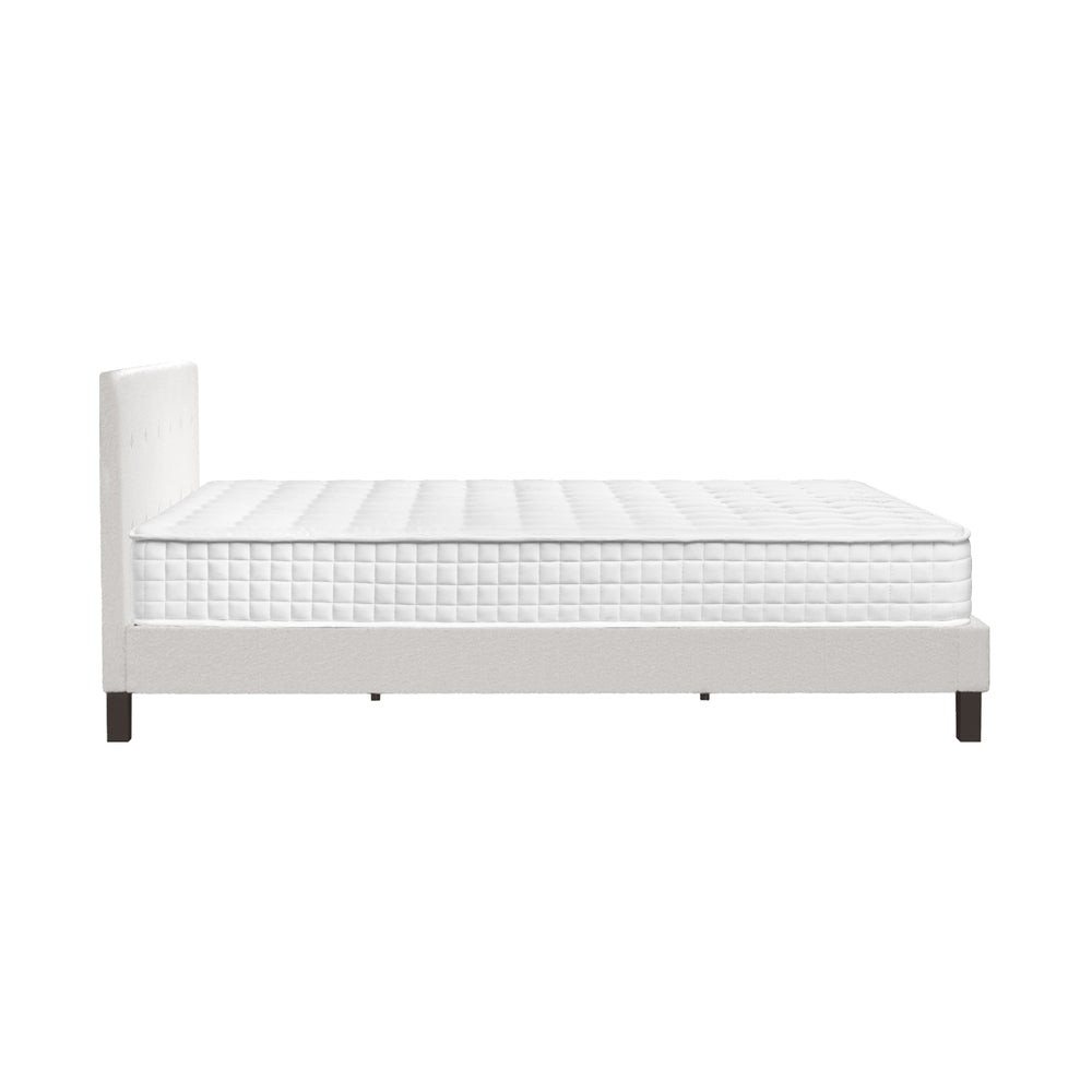 Wooden Bed Frame Platform Base with Spring Mattress White