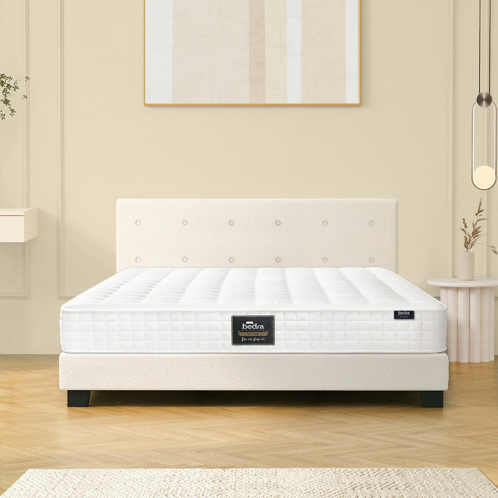 Wooden Bed Frame Platform Base with Spring Mattress White